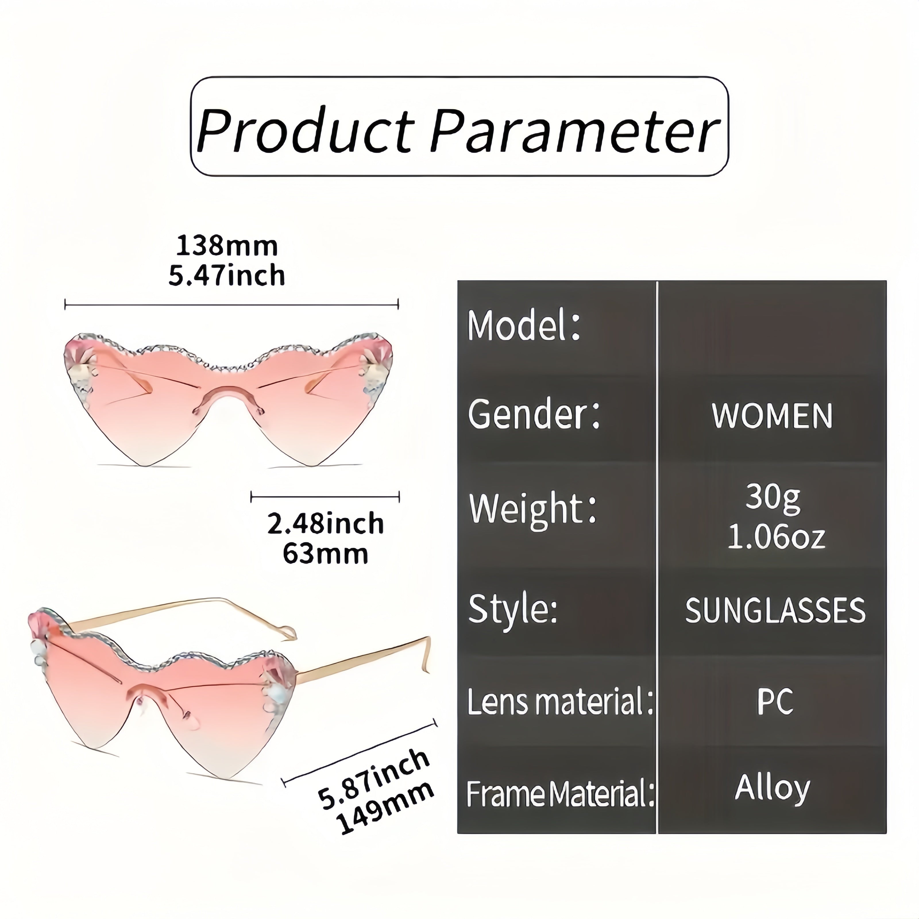 1pc Heart Shaped One-piece Fashion Glasses For Women Luxury Rhinestone Flower Decorative Shades Costume Party Props For Music Festival And Halloween